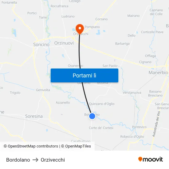 Bordolano to Orzivecchi map