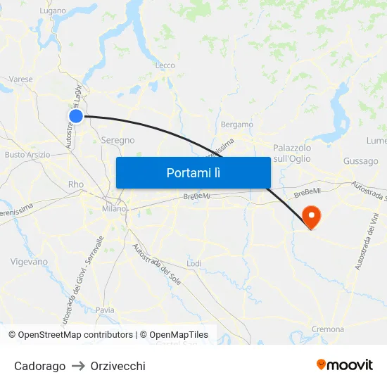 Cadorago to Orzivecchi map