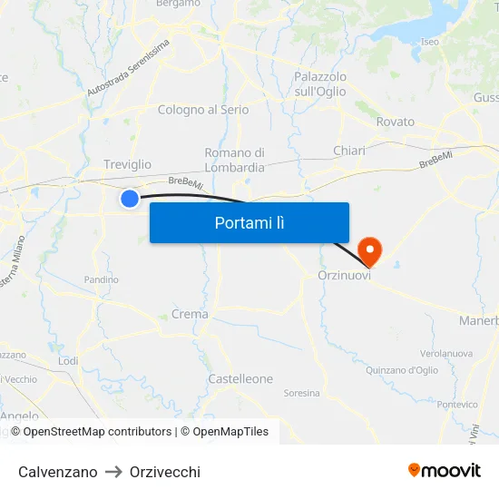 Calvenzano to Orzivecchi map