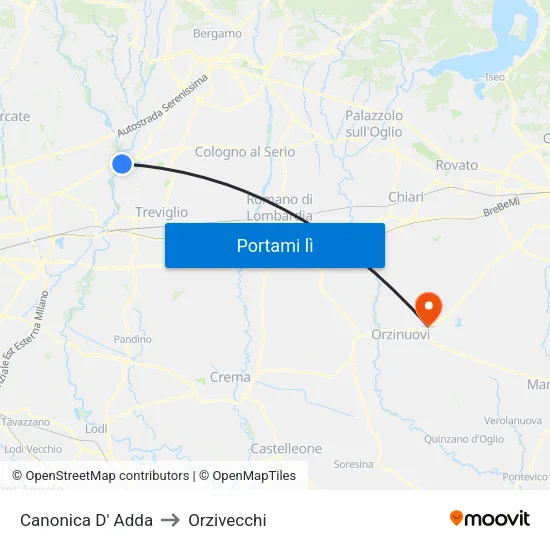 Canonica D' Adda to Orzivecchi map