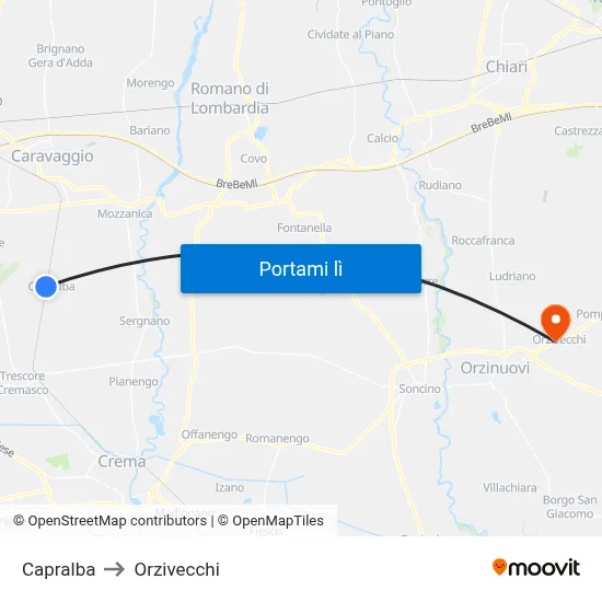 Capralba to Orzivecchi map