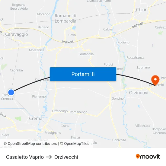 Casaletto Vaprio to Orzivecchi map