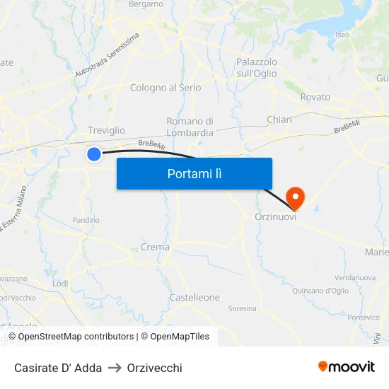 Casirate D' Adda to Orzivecchi map