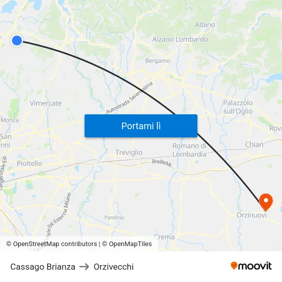 Cassago Brianza to Orzivecchi map