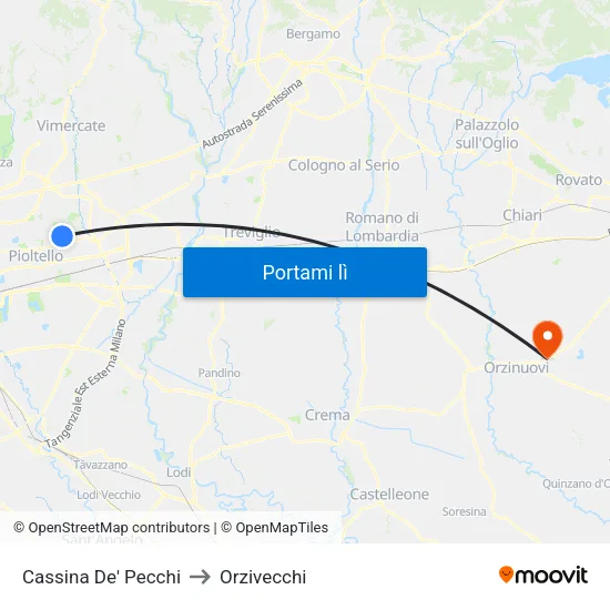 Cassina De' Pecchi to Orzivecchi map