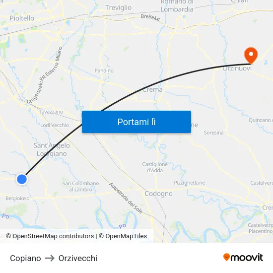 Copiano to Orzivecchi map