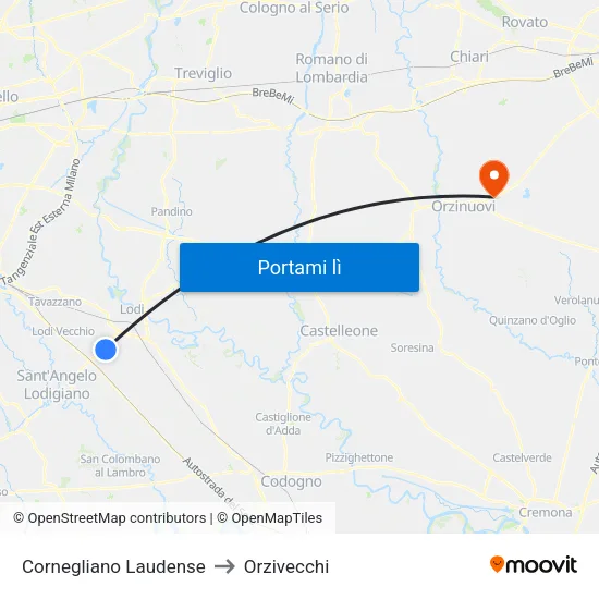 Cornegliano Laudense to Orzivecchi map