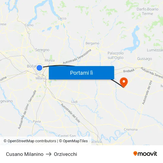 Cusano Milanino to Orzivecchi map