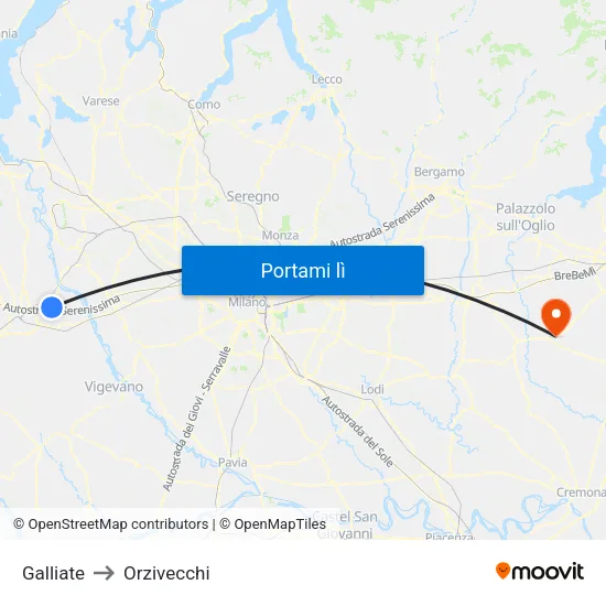 Galliate to Orzivecchi map