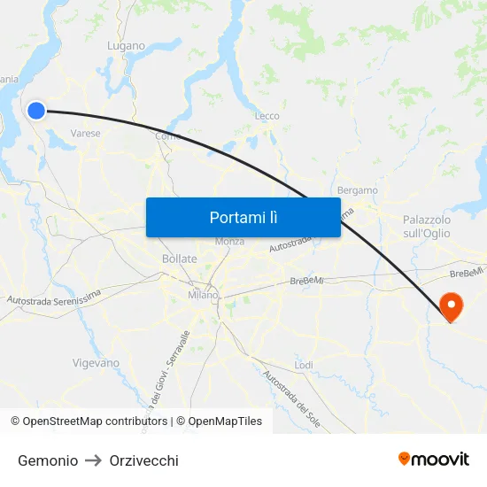 Gemonio to Orzivecchi map