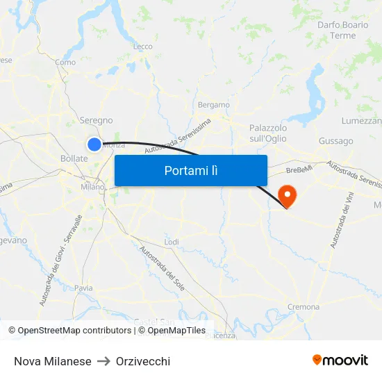 Nova Milanese to Orzivecchi map