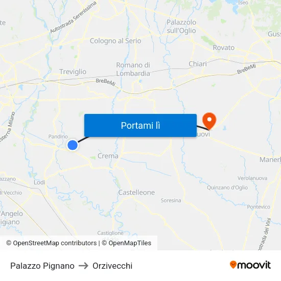 Palazzo Pignano to Orzivecchi map