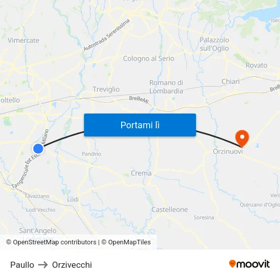 Paullo to Orzivecchi map