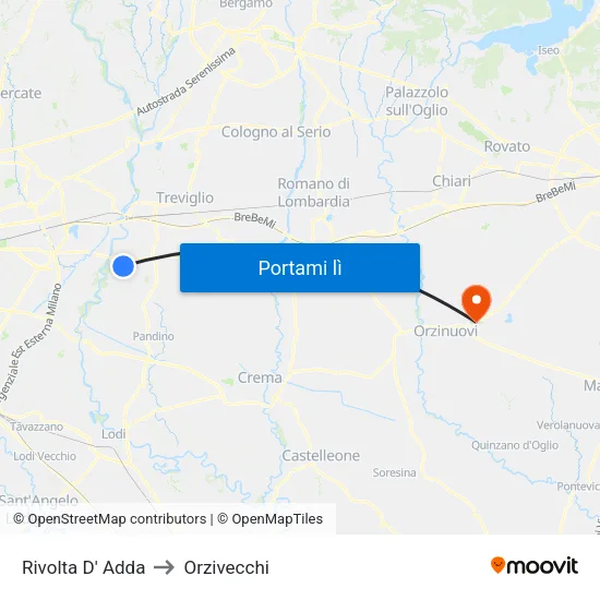 Rivolta D' Adda to Orzivecchi map