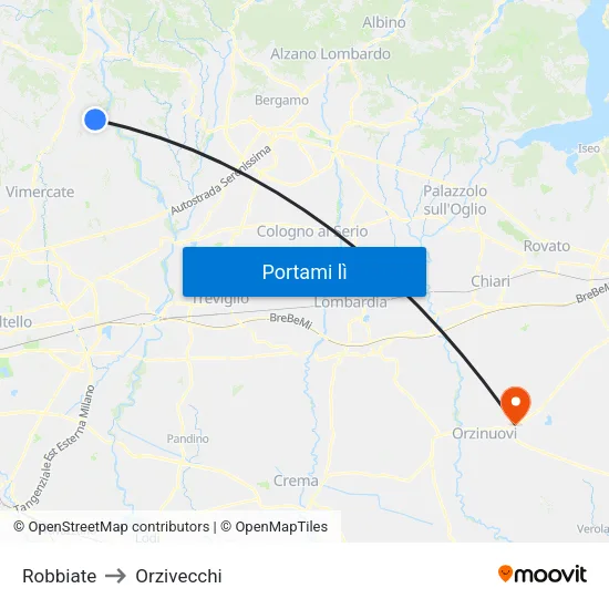 Robbiate to Orzivecchi map