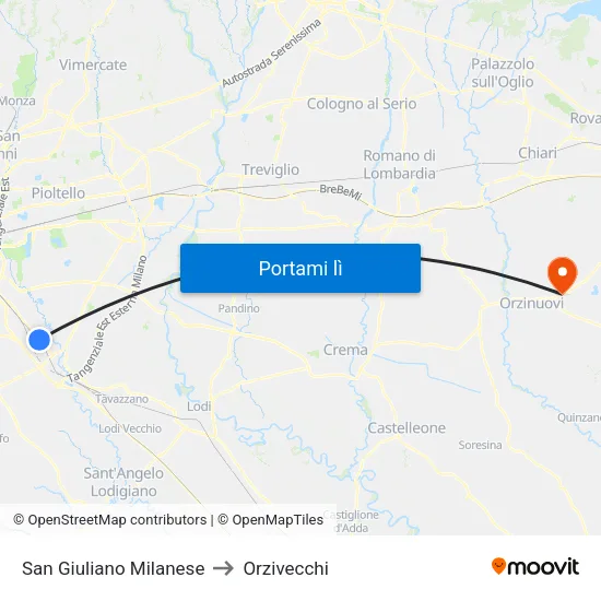 San Giuliano Milanese to Orzivecchi map