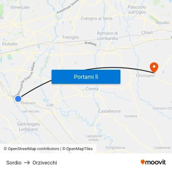 Sordio to Orzivecchi map