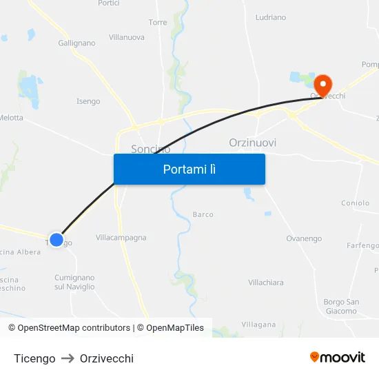 Ticengo to Orzivecchi map