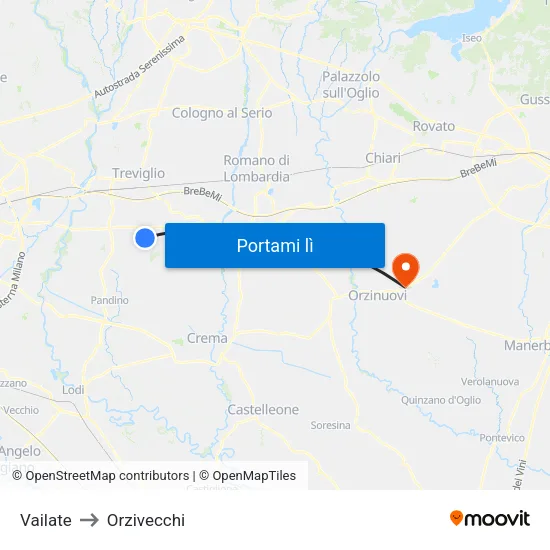 Vailate to Orzivecchi map