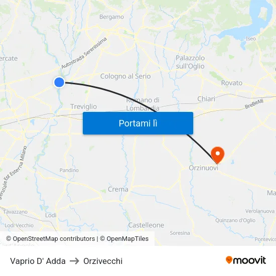 Vaprio D' Adda to Orzivecchi map