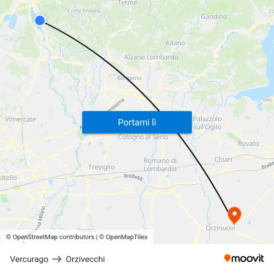 Vercurago to Orzivecchi map