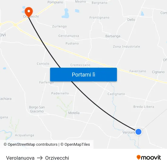 Verolanuova to Orzivecchi map