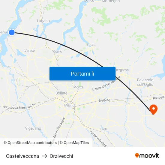 Castelveccana to Orzivecchi map