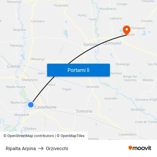 Ripalta Arpina to Orzivecchi map