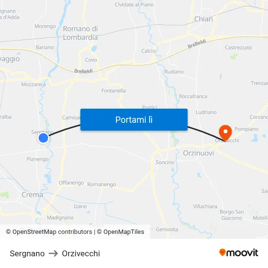 Sergnano to Orzivecchi map