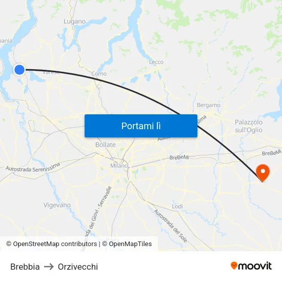 Brebbia to Orzivecchi map