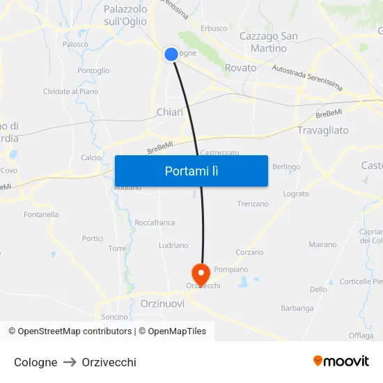 Cologne to Orzivecchi map