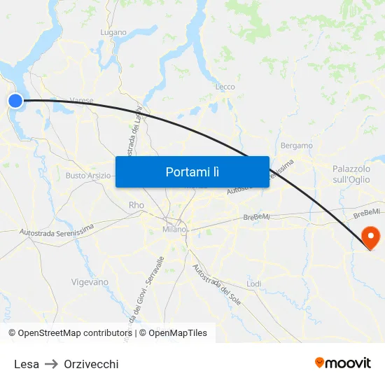 Lesa to Orzivecchi map