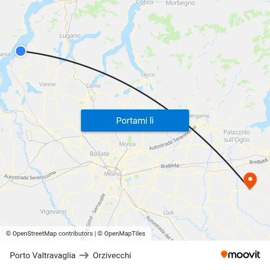 Porto Valtravaglia to Orzivecchi map
