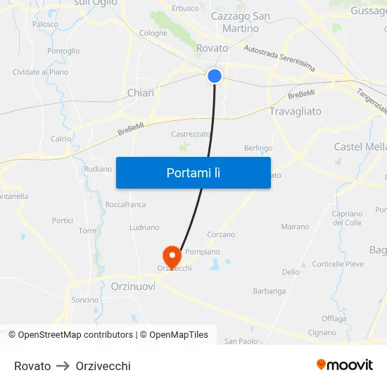 Rovato to Orzivecchi map