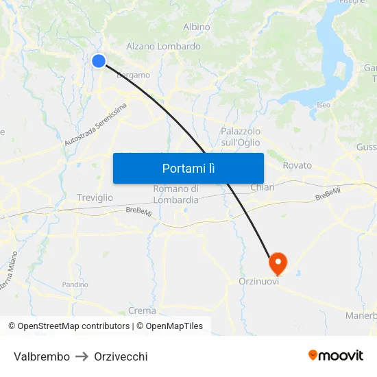 Valbrembo to Orzivecchi map