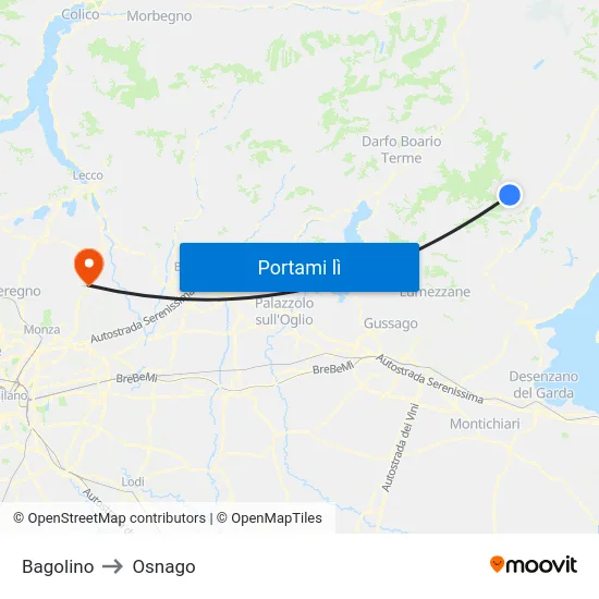 Bagolino to Osnago map