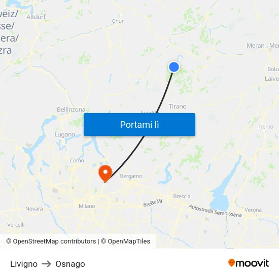 Livigno to Osnago map