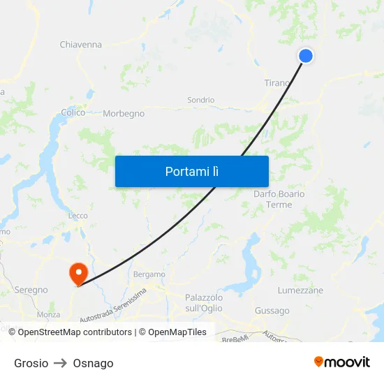 Grosio to Osnago map