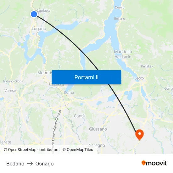 Bedano to Osnago map