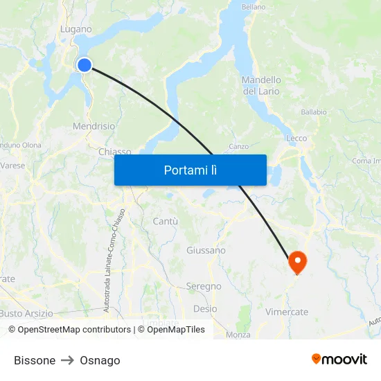 Bissone to Osnago map
