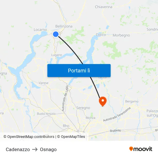 Cadenazzo to Osnago map