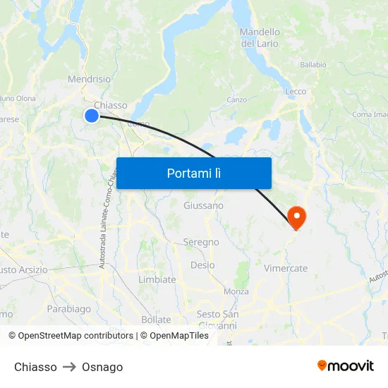 Chiasso to Osnago map