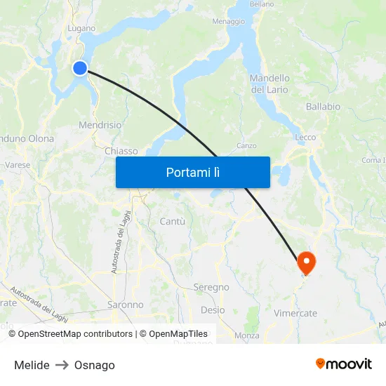 Melide to Osnago map