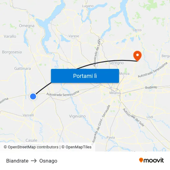 Biandrate to Osnago map