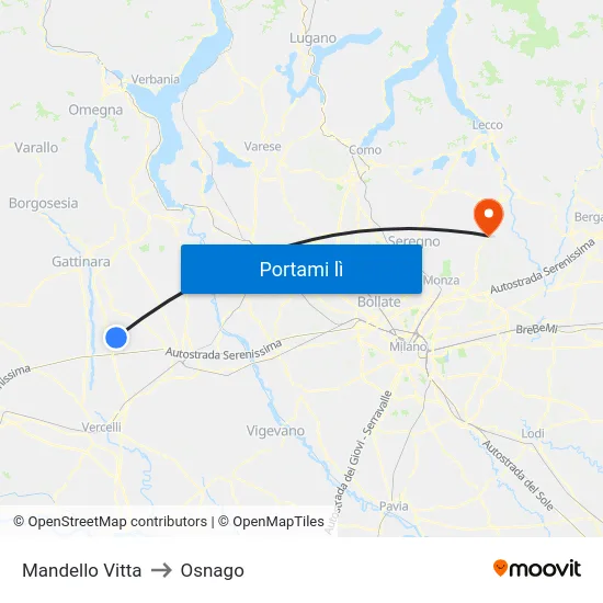 Mandello Vitta to Osnago map