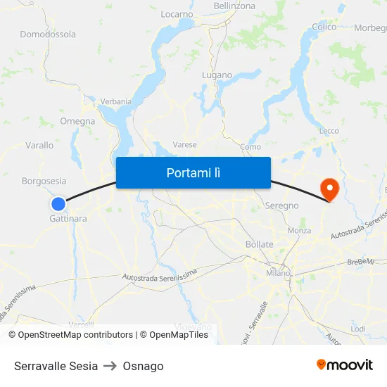 Serravalle Sesia to Osnago map