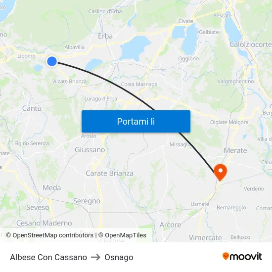 Albese Con Cassano to Osnago map