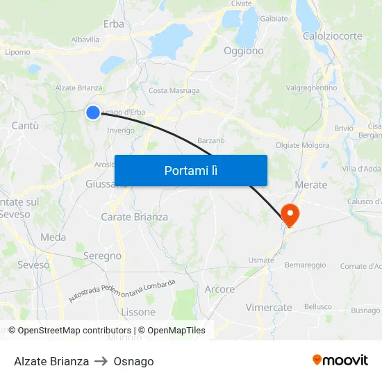 Alzate Brianza to Osnago map