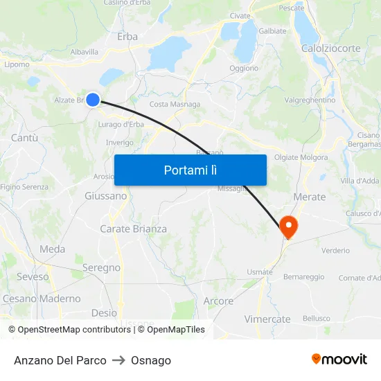 Anzano Del Parco to Osnago map
