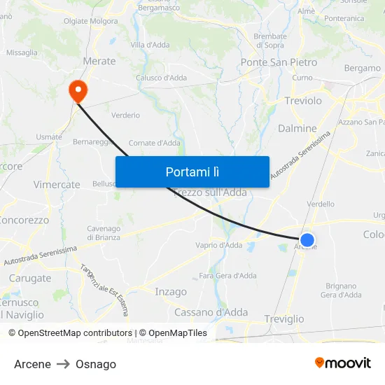 Arcene to Osnago map
